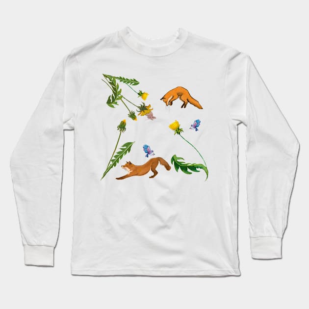 Foxes and dandelions Long Sleeve T-Shirt by TatianaBS